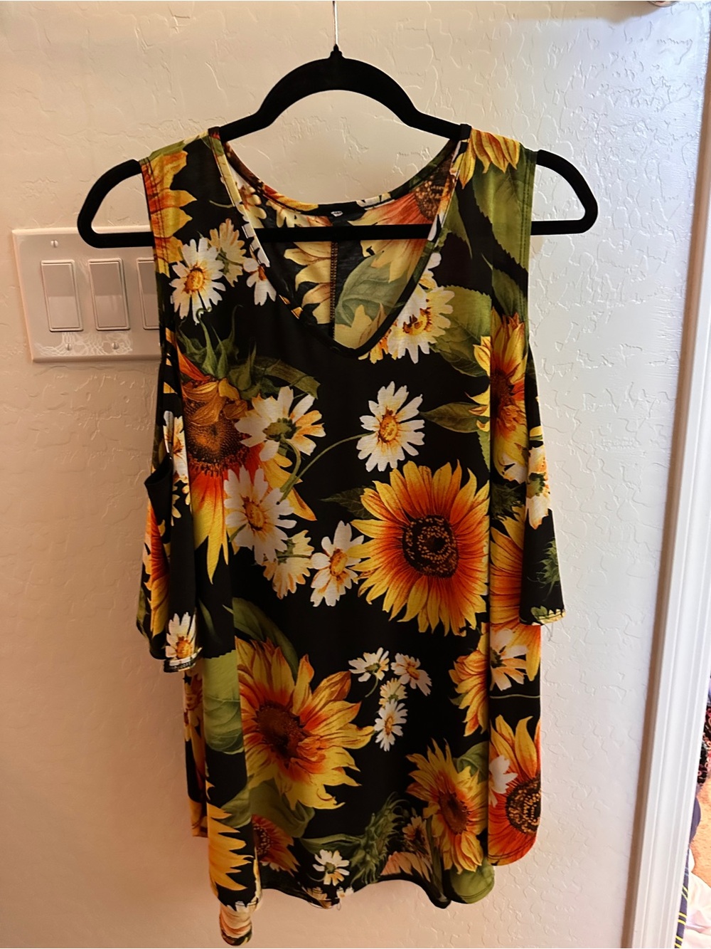 Black Sunflower Cold-Shoulder Top